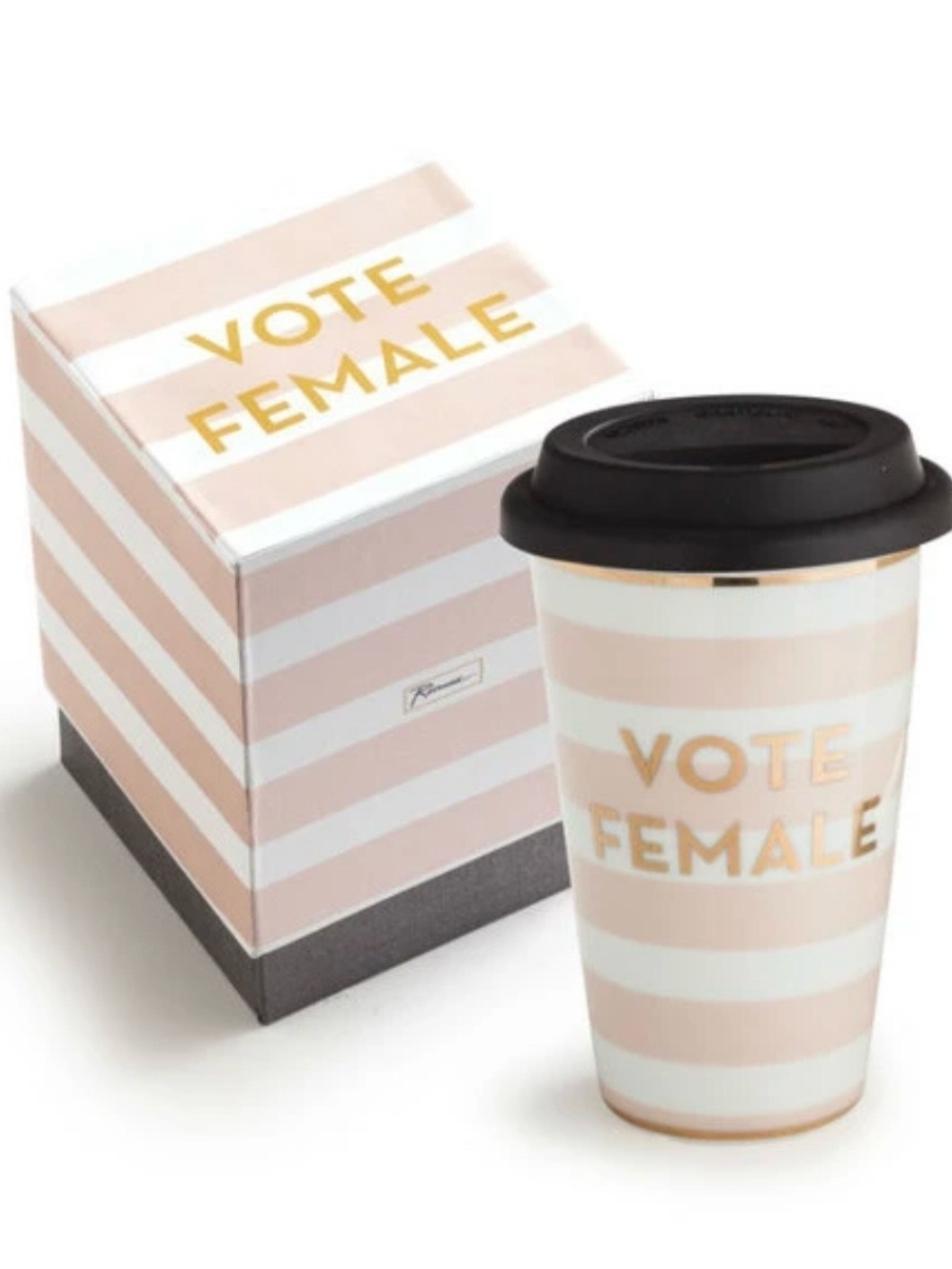 Vote Female Political Rosanna White and Pink Ceramic Travel Mug fun gift NIB
